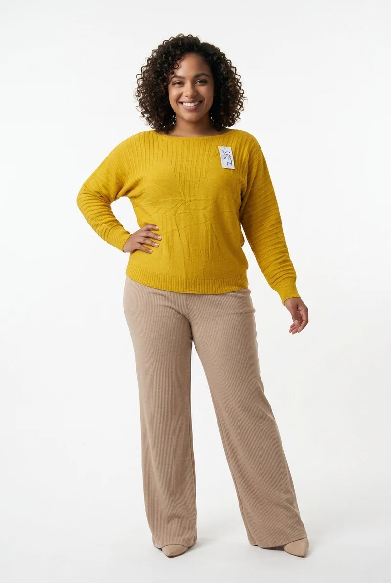 Stylish Sisters Ribbed Batwing-Sleeve Sweater Top - Yellow