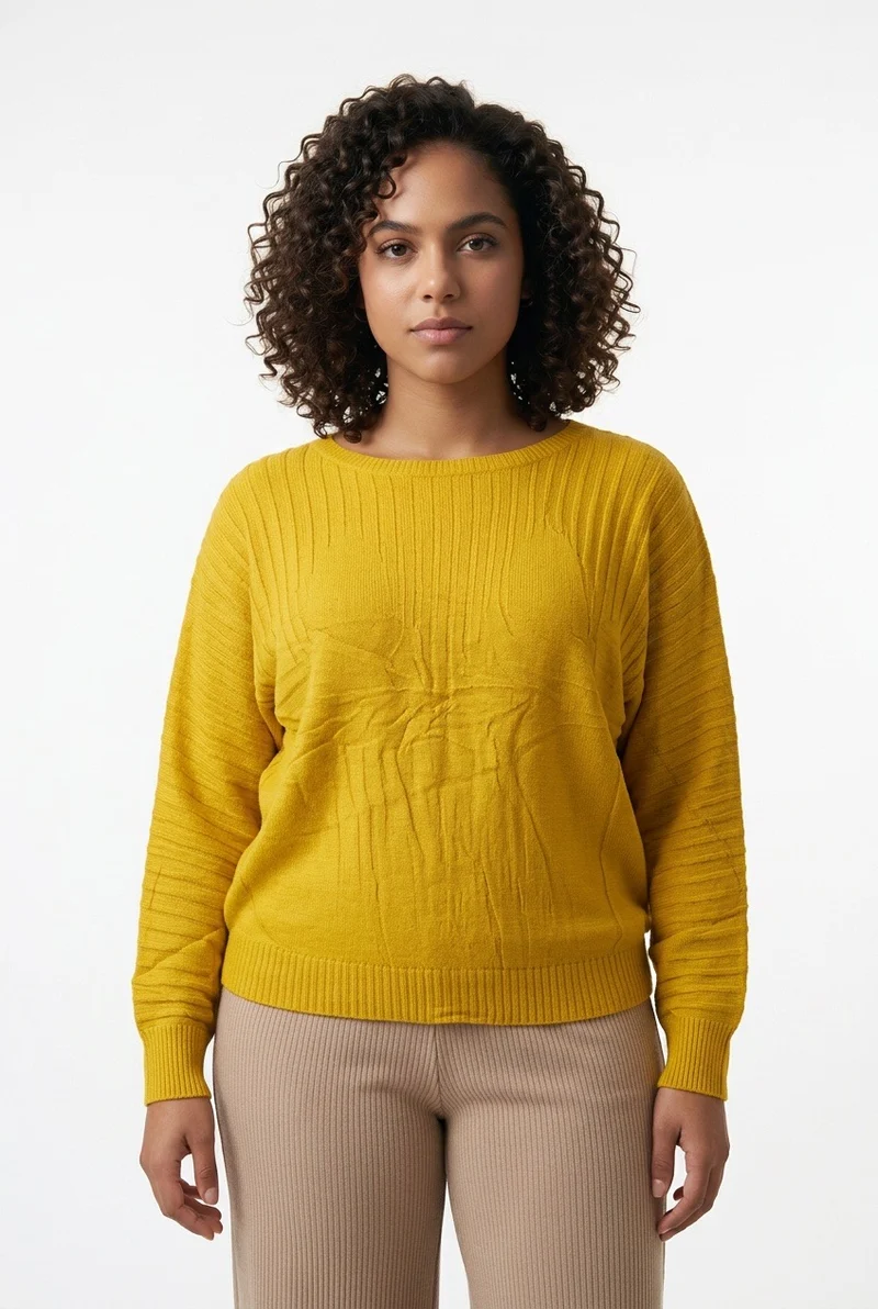 Stylish Sisters Ribbed Batwing-Sleeve Sweater Top - Yellow