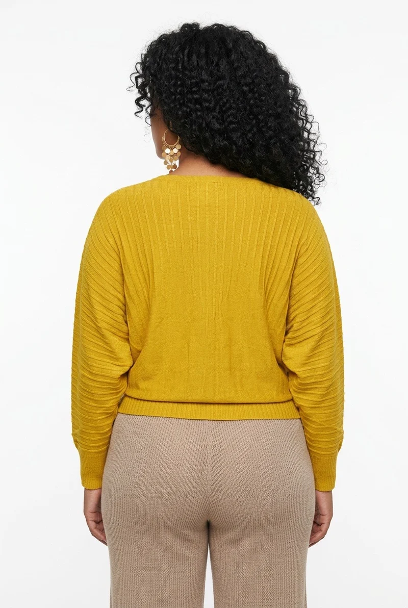 Stylish Sisters Ribbed Batwing-Sleeve Sweater Top - Yellow