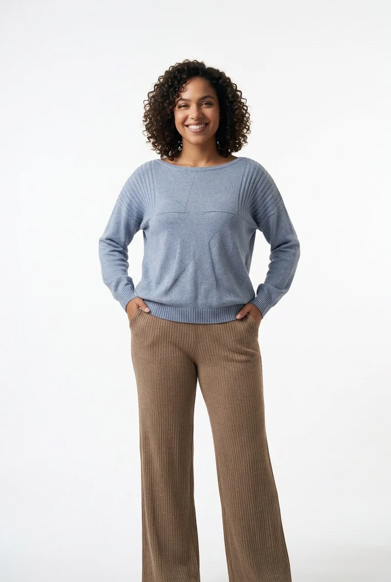 Stylish Sisters Ribbed Batwing-Sleeve Sweater Top - Grey