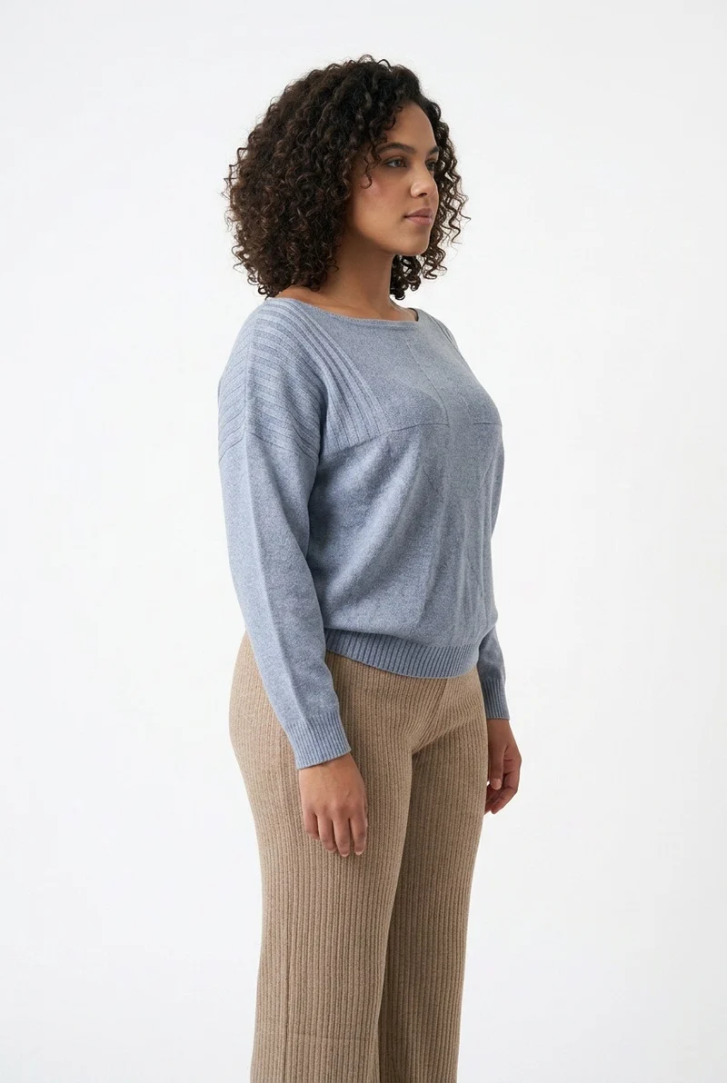 Stylish Sisters Ribbed Batwing-Sleeve Sweater Top - Grey