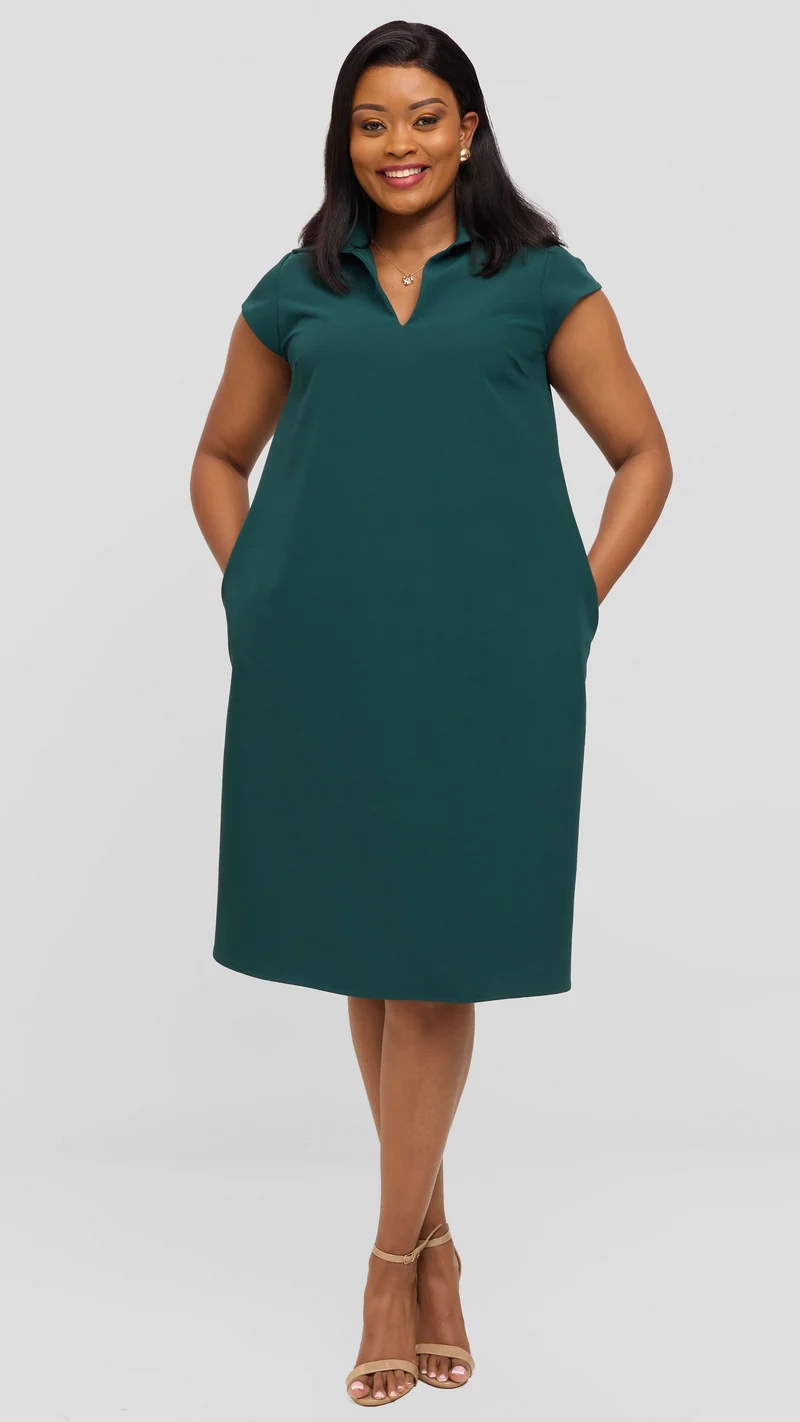 Vivo Mandla Tent Dress in Crepe - Dark Green