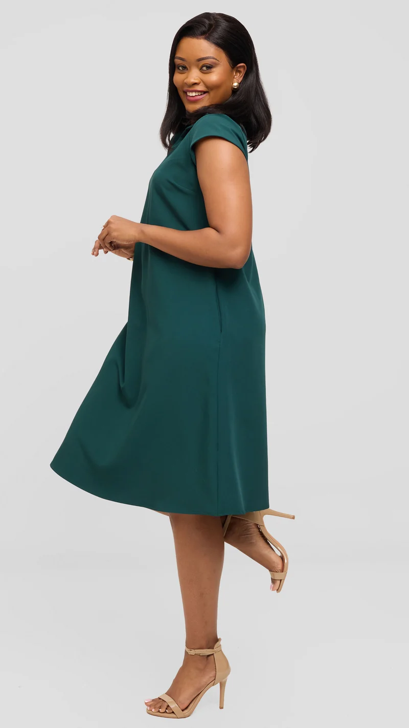 Vivo Mandla Tent Dress in Crepe - Dark Green