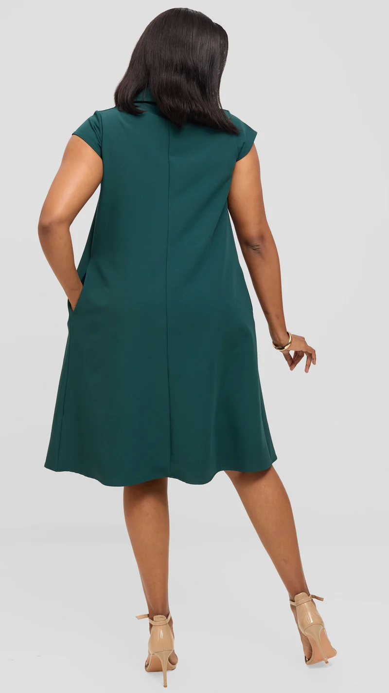 Vivo Mandla Tent Dress in Crepe - Dark Green