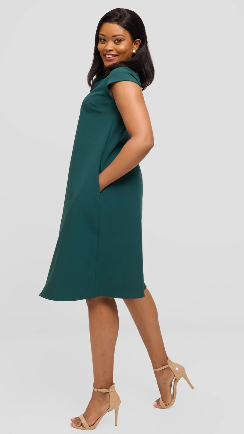 Vivo Mandla Tent Dress in Crepe - Dark Green