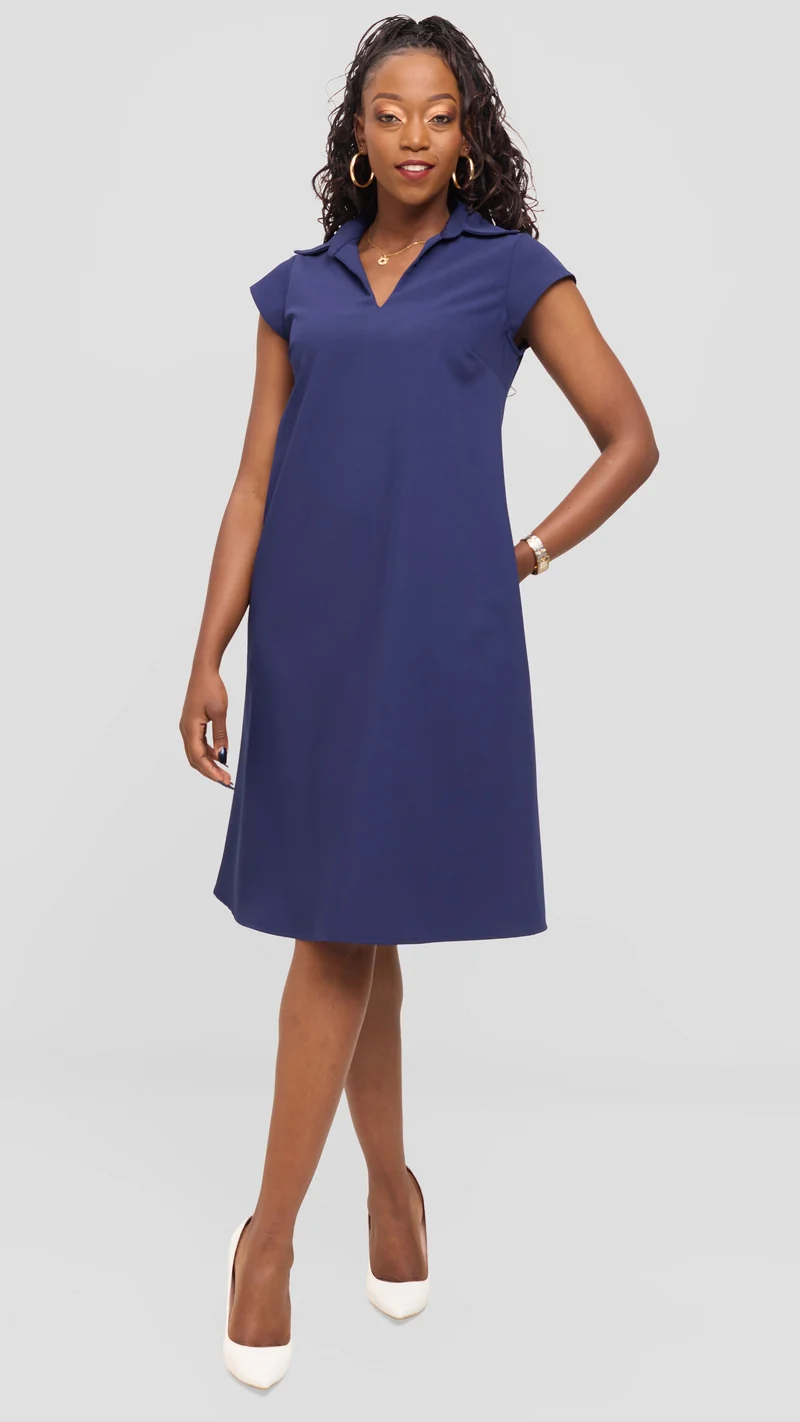Vivo Mandla Tent Dress in Crepe - Navy