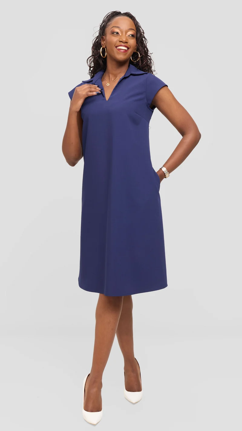 Vivo Mandla Tent Dress in Crepe - Navy