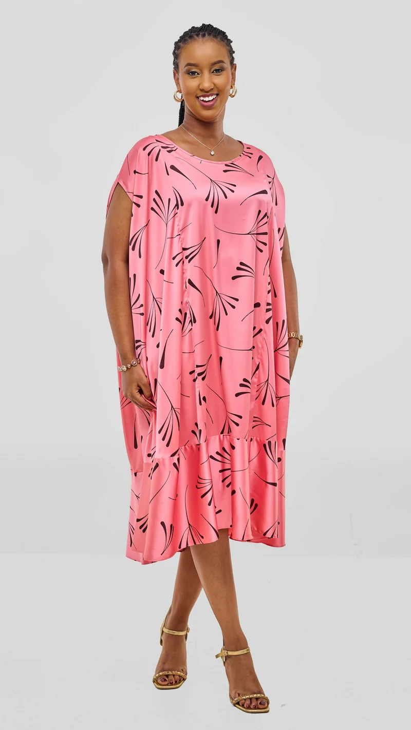 Vivo Samira Cape Dress - Coral Print