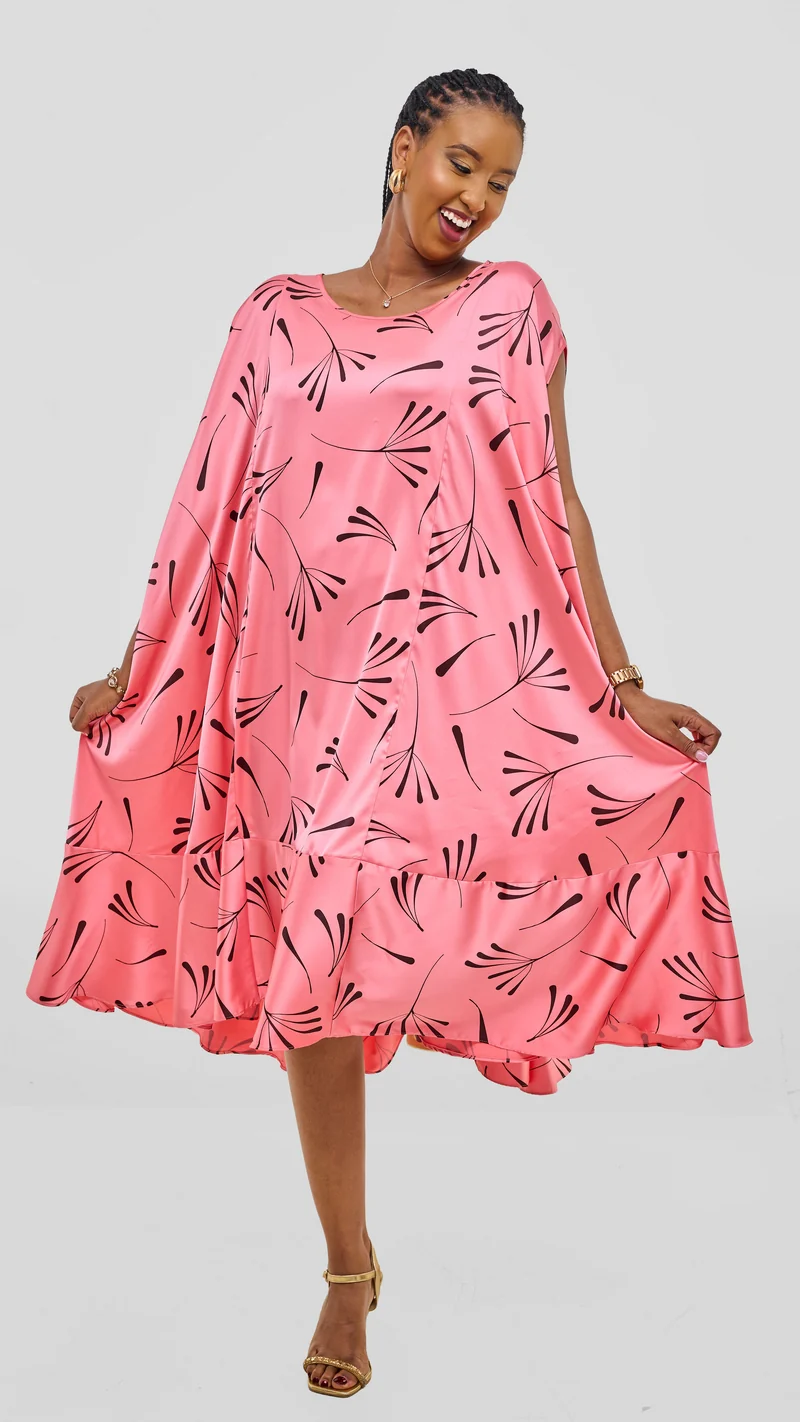 Vivo Samira Cape Dress - Coral Print