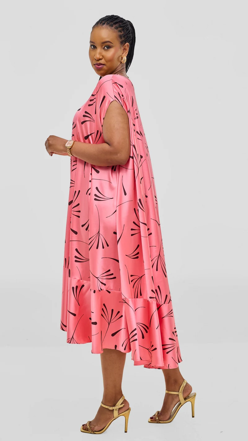 Vivo Samira Cape Dress - Coral Print