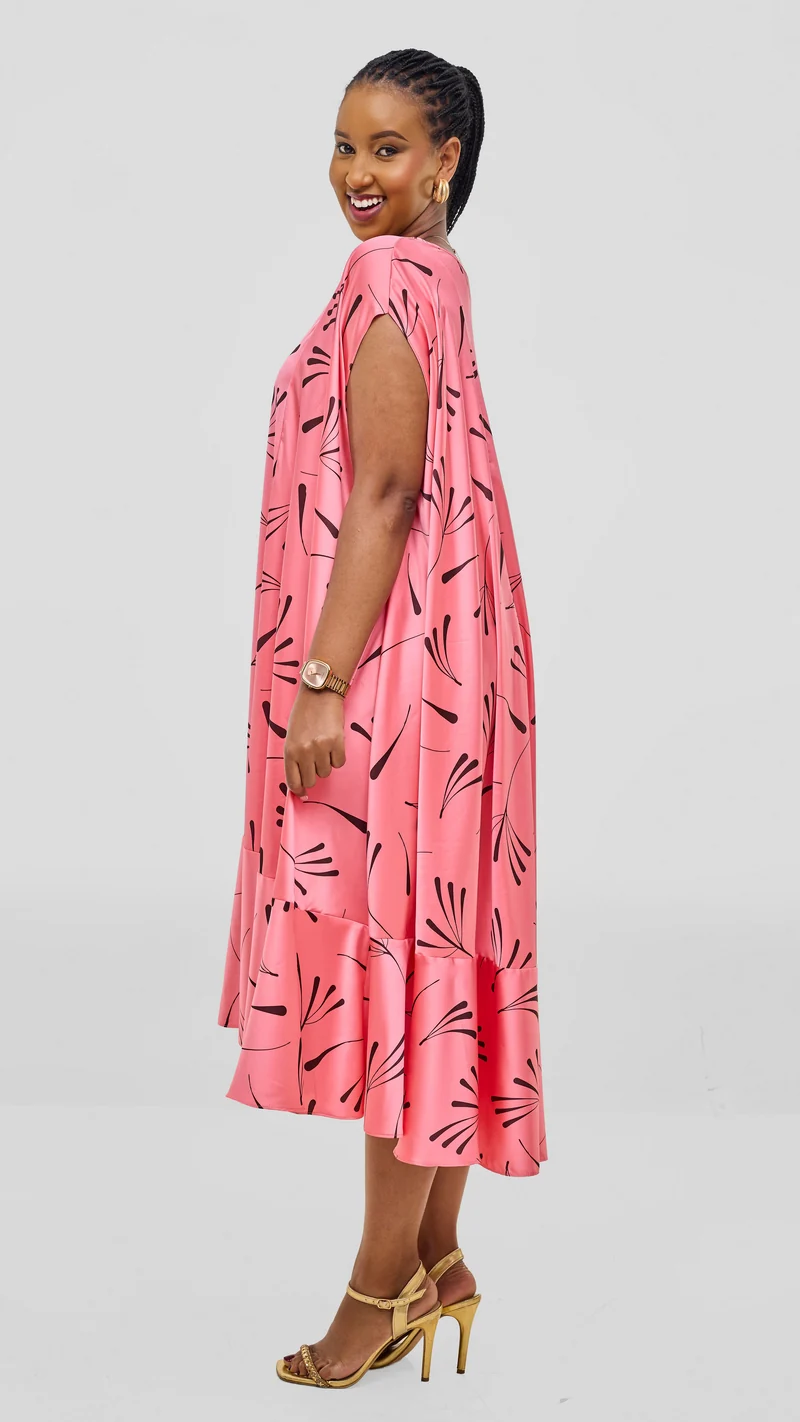 Vivo Samira Cape Dress - Coral Print