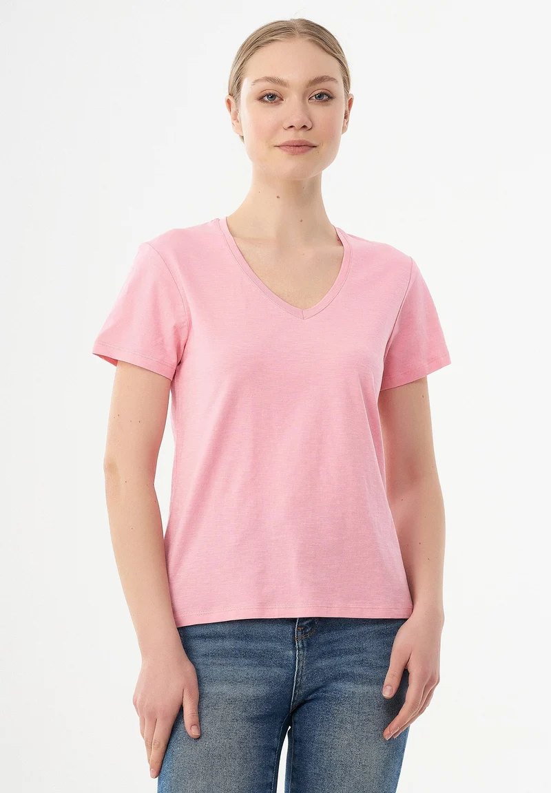Basic T-Shirt aus Bio-Baumwolle mit V-Ausschnitt
