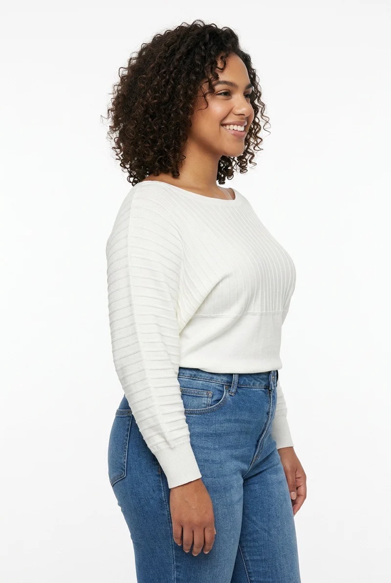 Stylish Sisters Ribbed Batwing-Sleeve Sweater Top - White