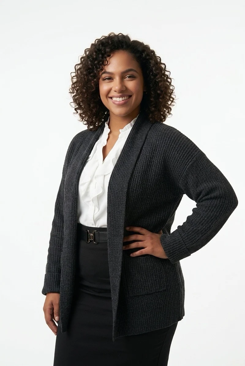 Stylish Sisters Women’s Ribbed Open-Front Shawl Collar Cardigan - Black