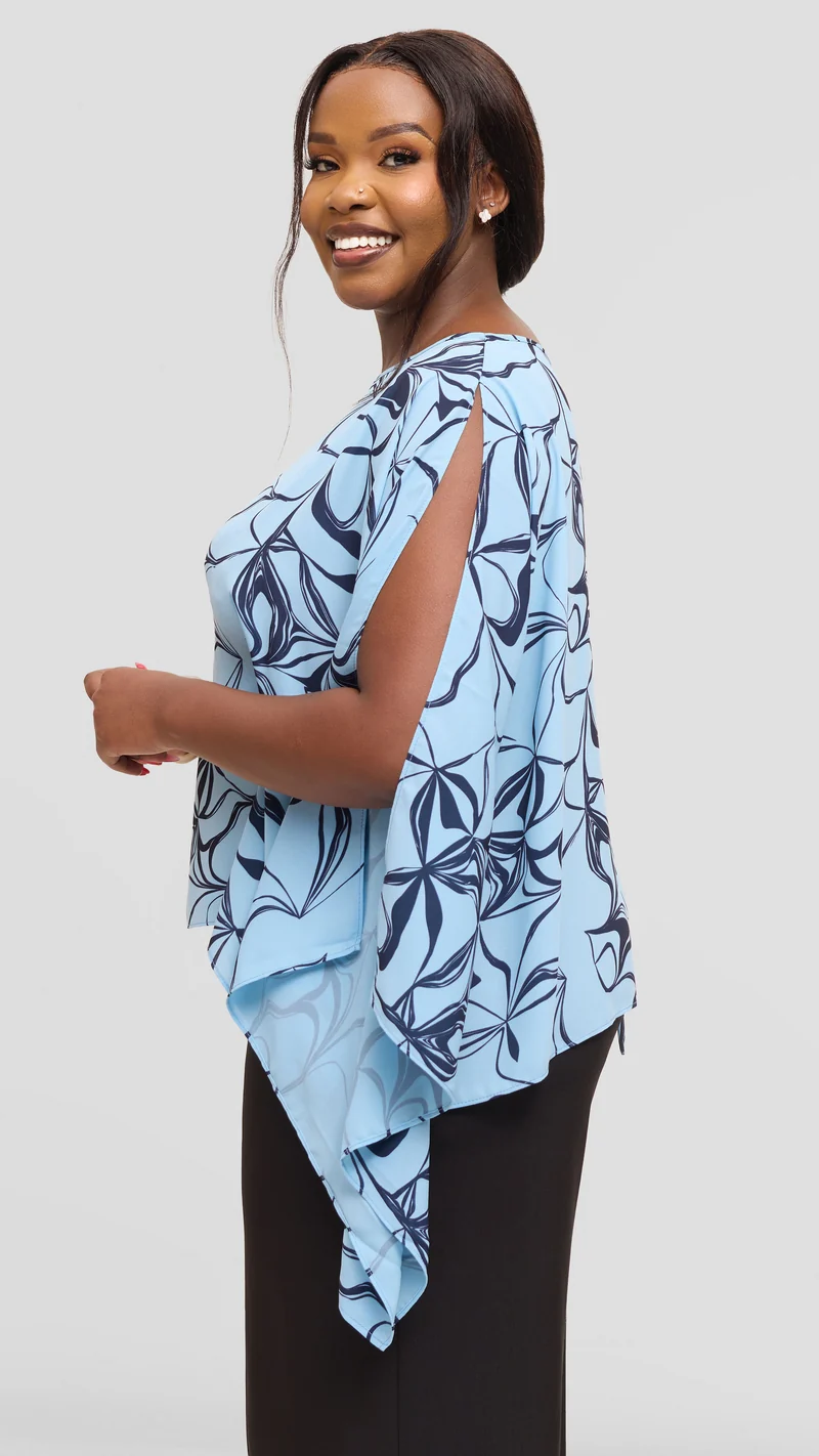 Vivo Wide Top in Chiffon - Light Blue / Navy Arah Print