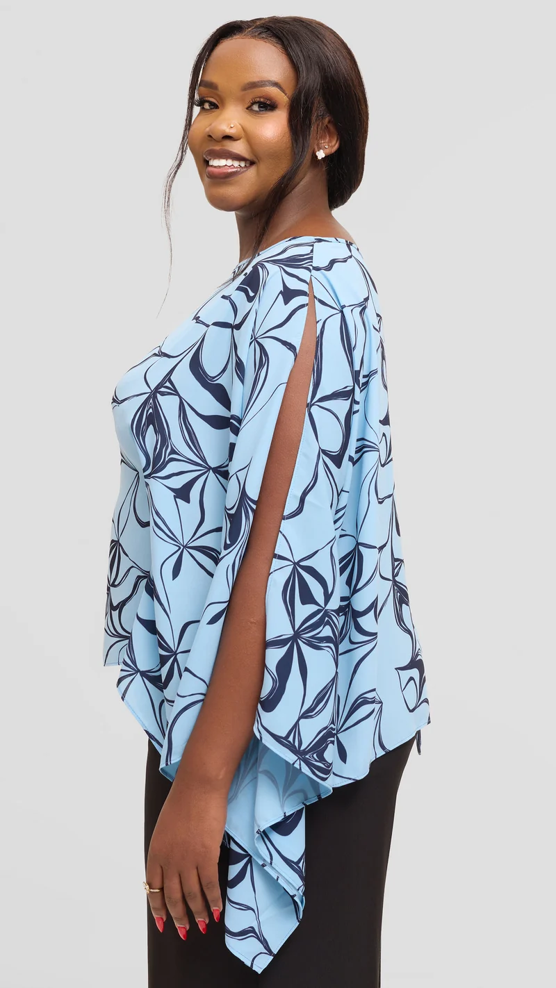Vivo Wide Top in Chiffon - Light Blue / Navy Arah Print