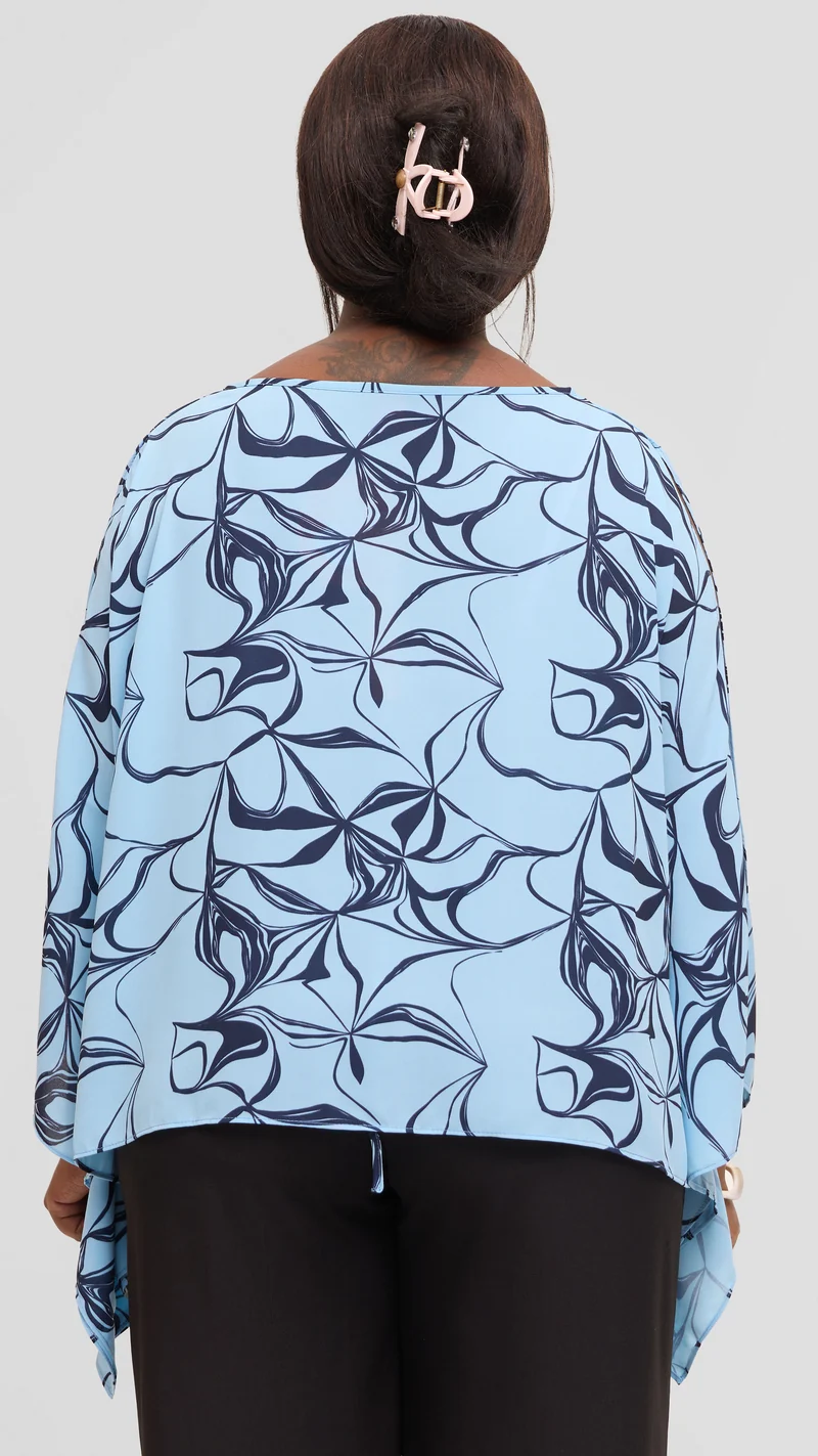Vivo Wide Top in Chiffon - Light Blue / Navy Arah Print