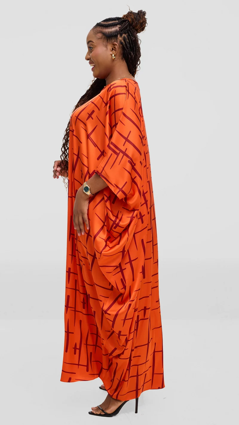 Vivo Lani Maxi Dress In Satin - Orange / Brown Print