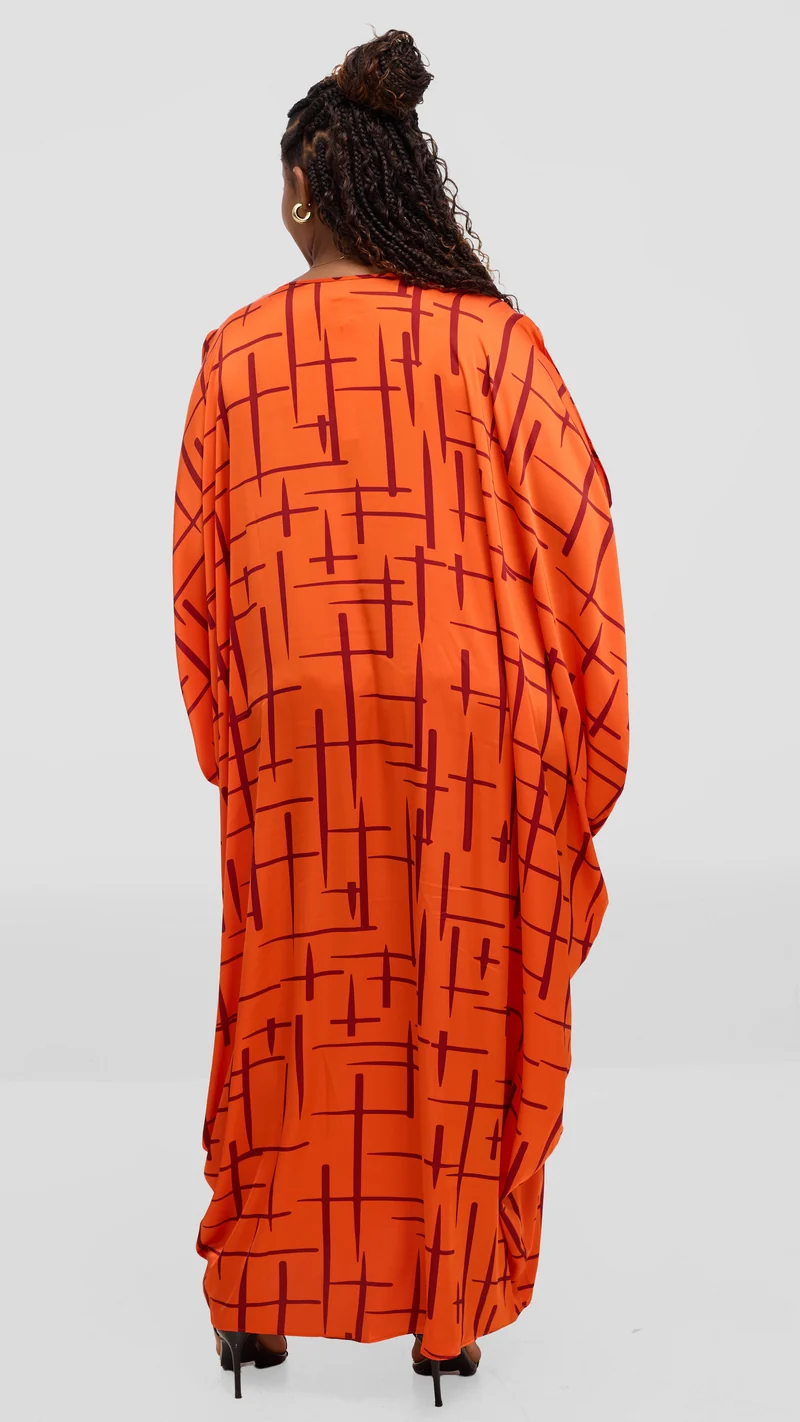 Vivo Lani Maxi Dress In Satin - Orange / Brown Print