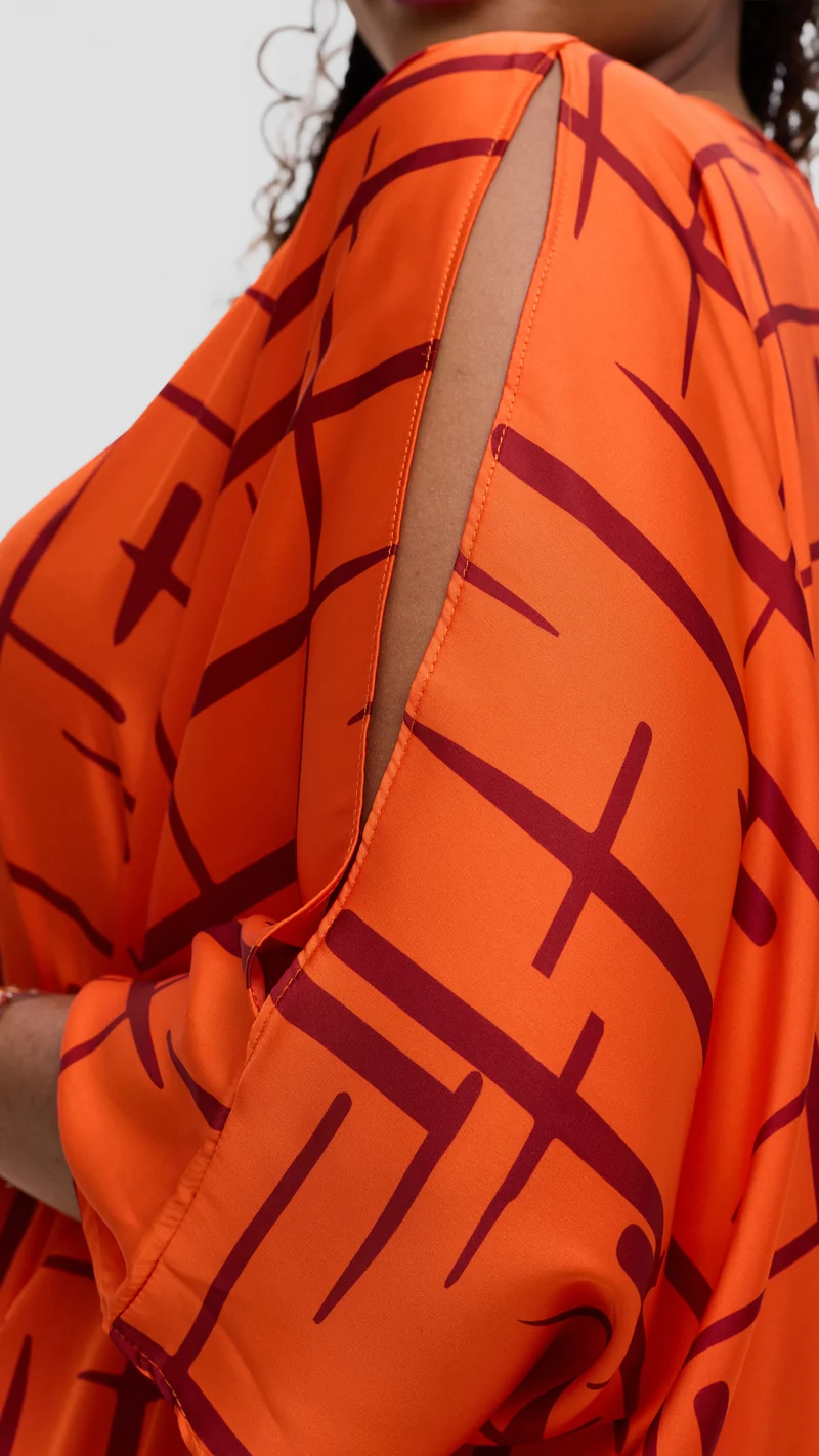 Vivo Lani Maxi Dress In Satin - Orange / Brown Print