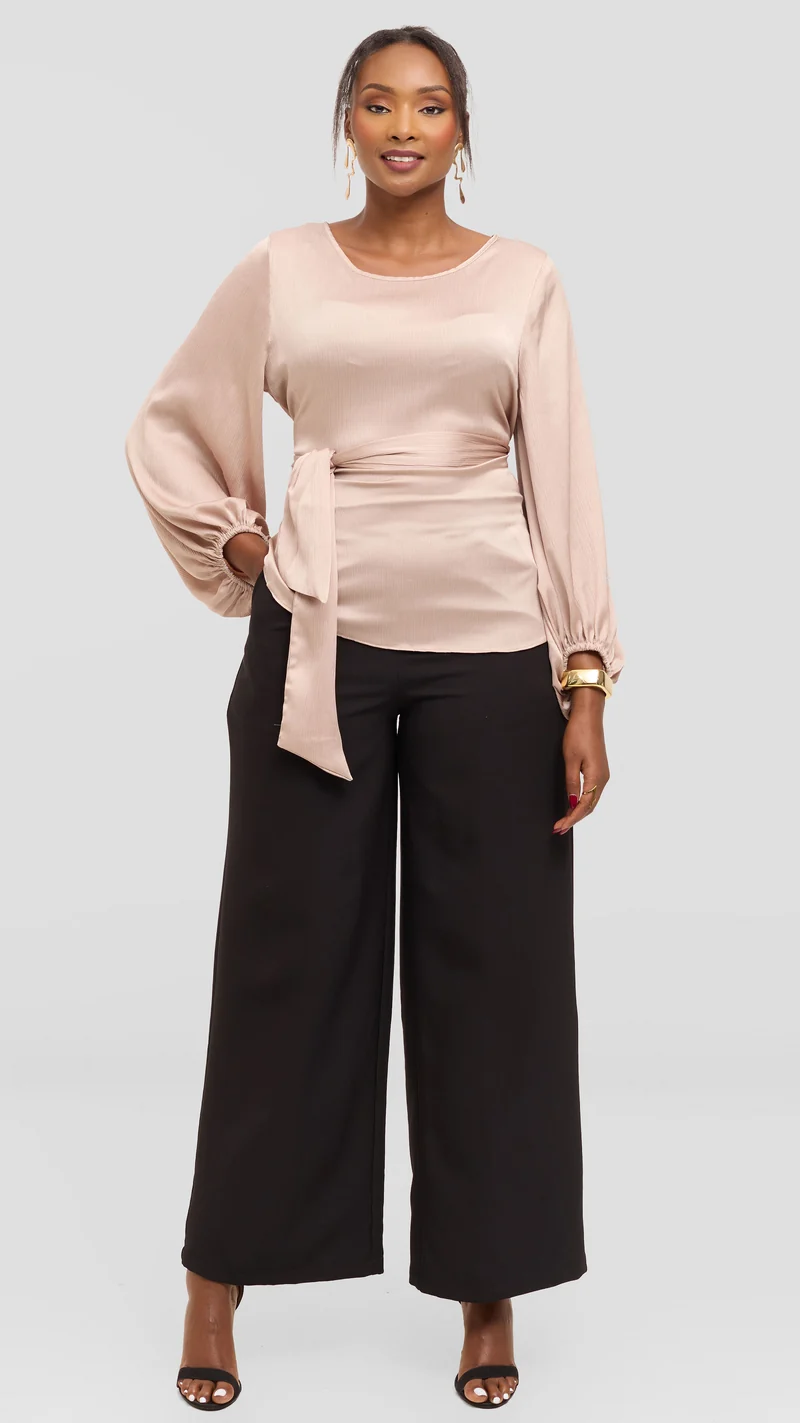 Vivo Basic Bishop Sleeve Top in Satin - Taupe