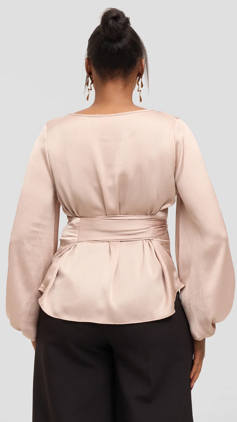 Vivo Basic Bishop Sleeve Top in Satin - Taupe