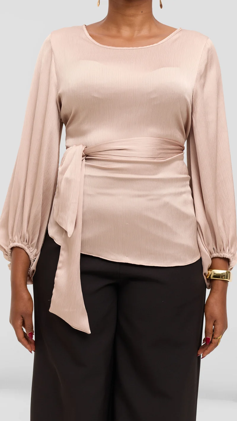Vivo Basic Bishop Sleeve Top in Satin - Taupe
