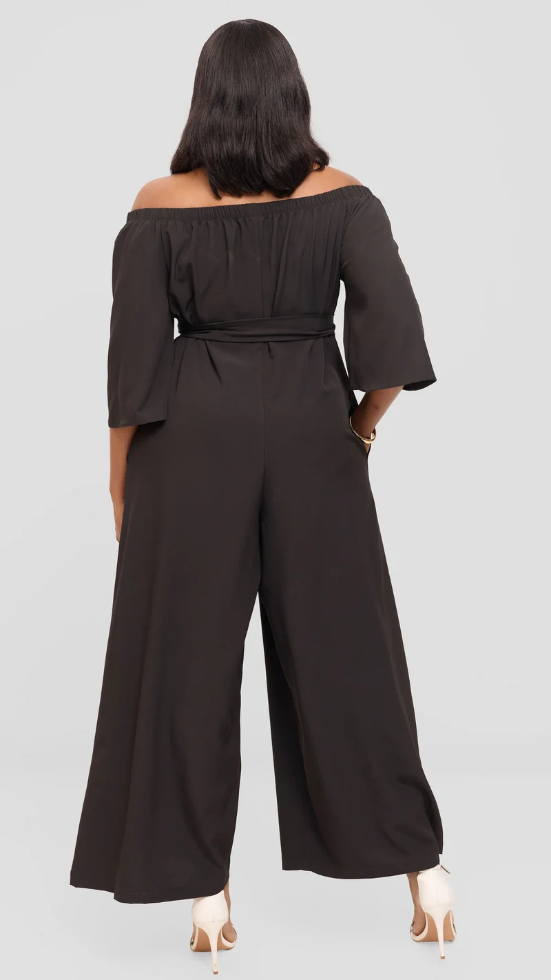 Vivo Off Shoulder Jumpsuit in Crepe - Black