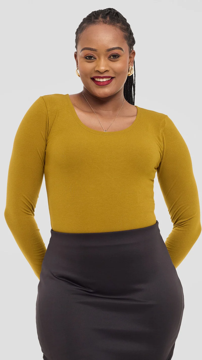 Vivo Basic Long Sleeve Bodysuit in Jersey - Olive Green