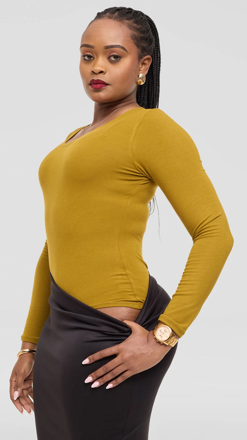 Vivo Basic Long Sleeve Bodysuit in Jersey - Olive Green