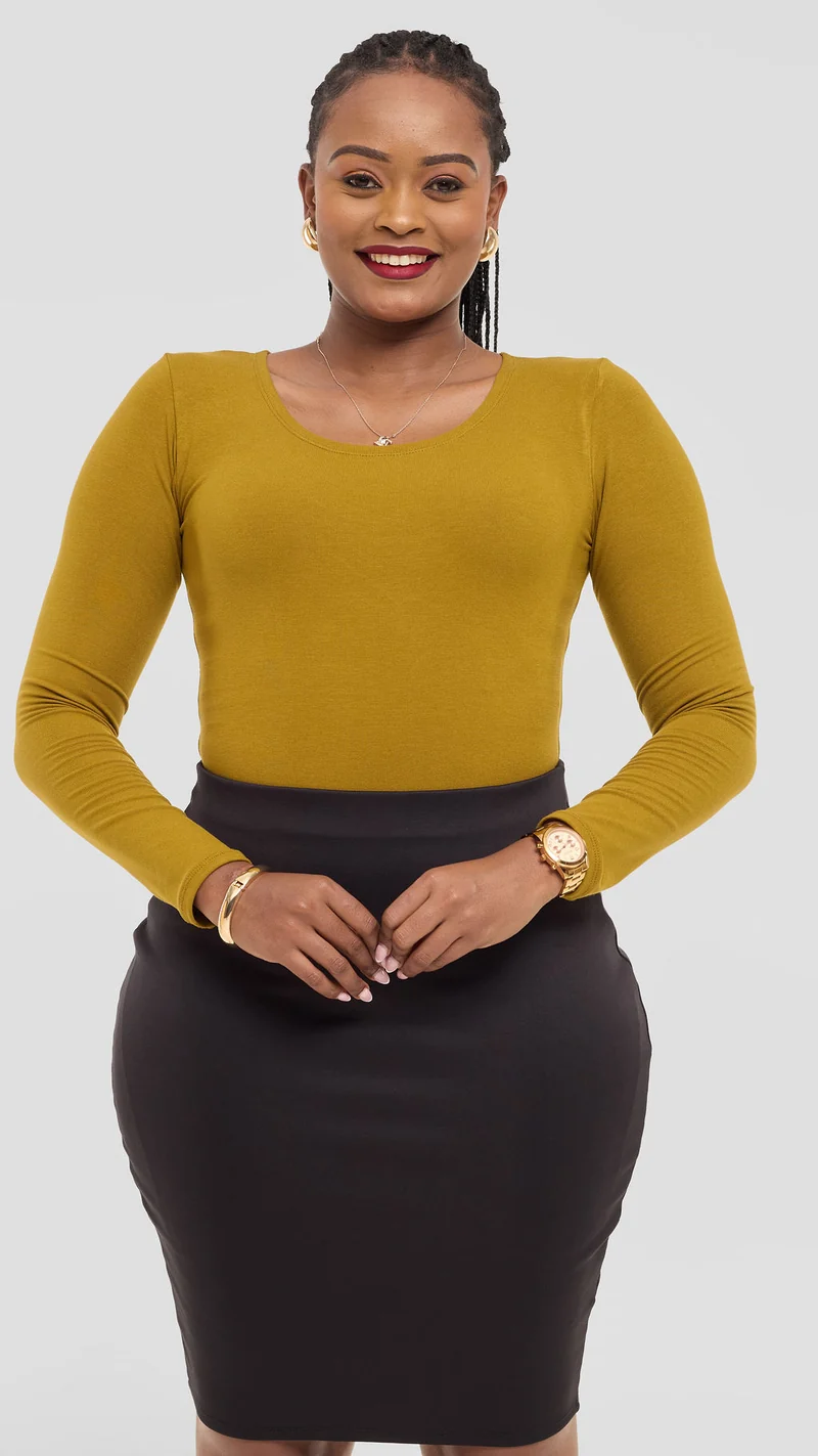 Vivo Basic Long Sleeve Bodysuit in Jersey - Olive Green