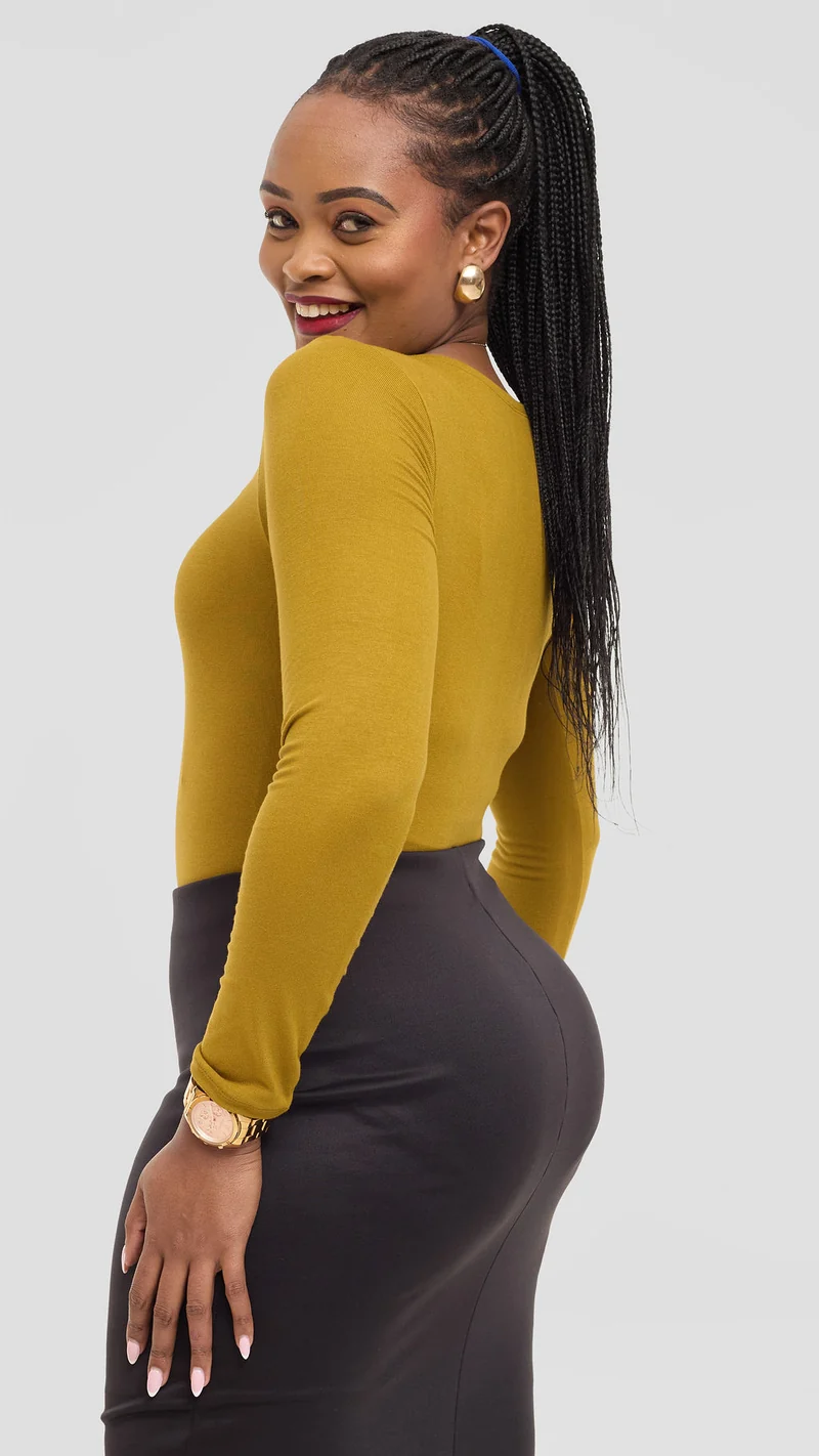 Vivo Basic Long Sleeve Bodysuit in Jersey - Olive Green