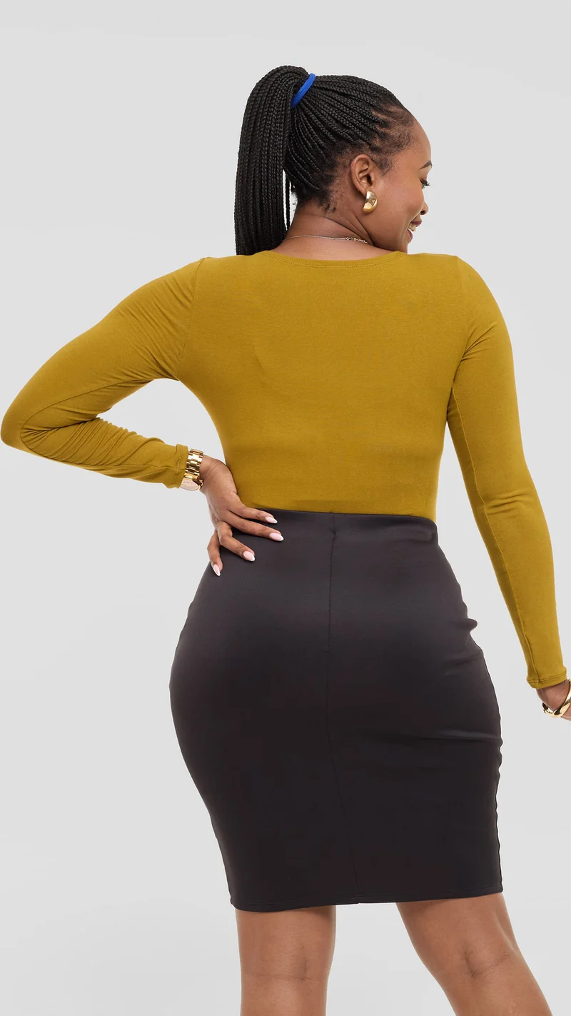 Vivo Basic Long Sleeve Bodysuit in Jersey - Olive Green