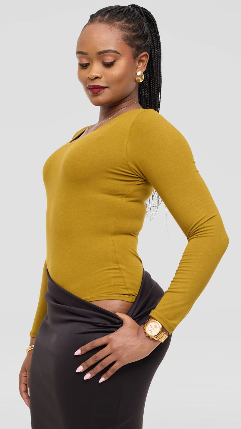Vivo Basic Long Sleeve Bodysuit in Jersey - Olive Green