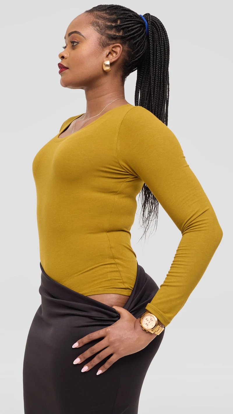 Vivo Basic Long Sleeve Bodysuit in Jersey - Olive Green