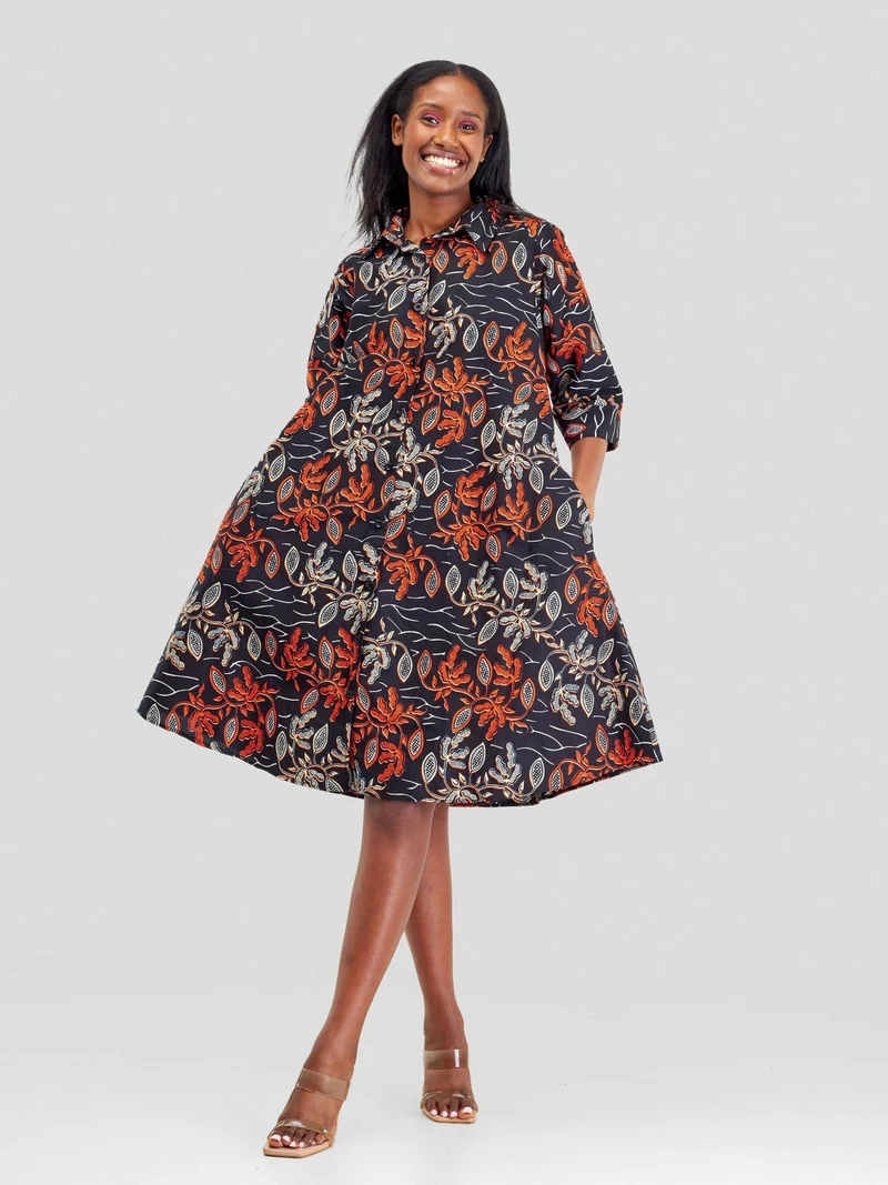 Wsc Pambo Hando Afrikan Designs Shujaa Dress - Orange Print
