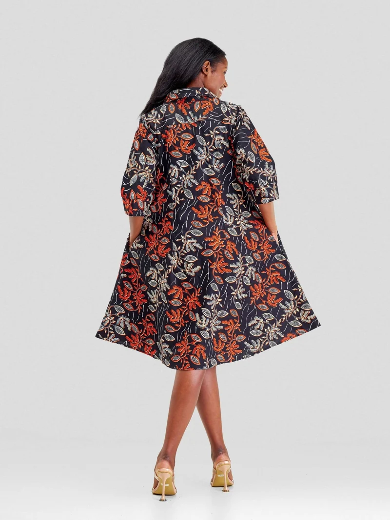 Wsc Pambo Hando Afrikan Designs Shujaa Dress - Orange Print