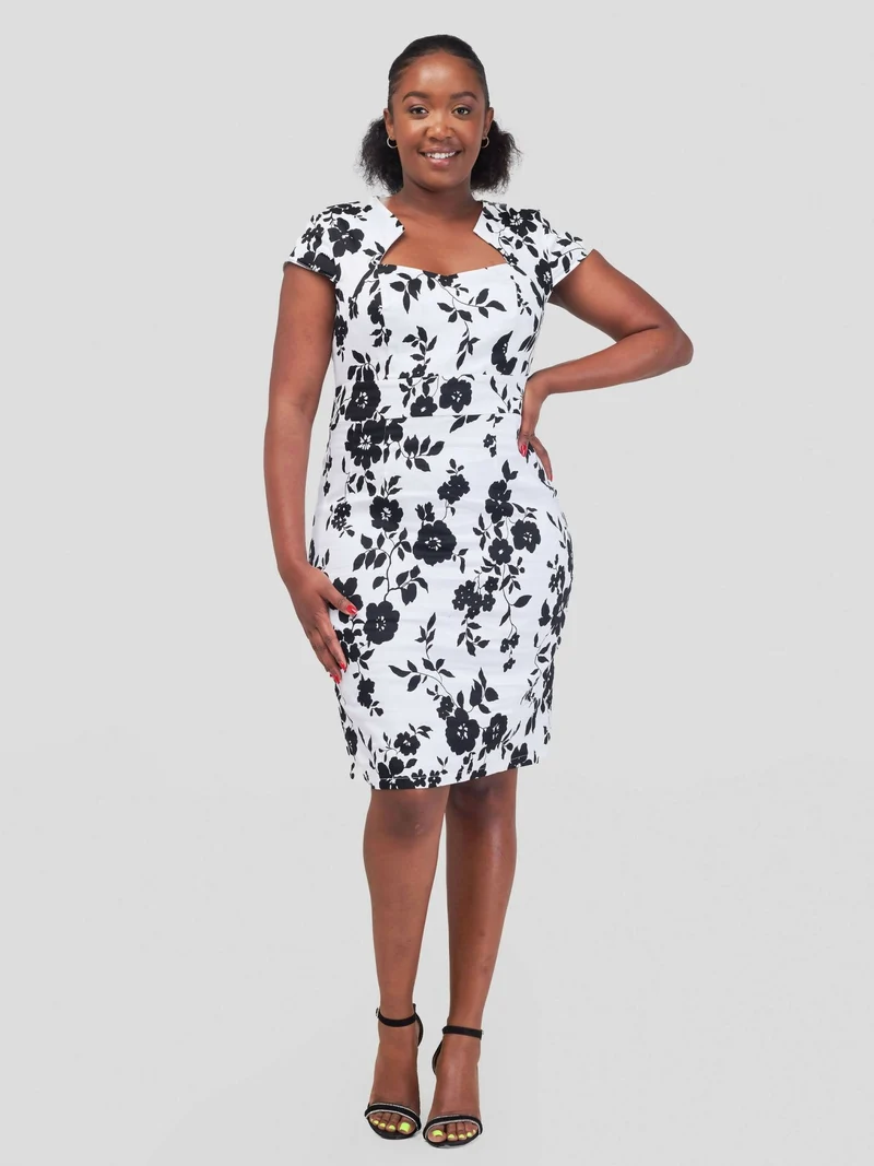 WSC Pambo Immaculate Chic Pencil Dress - Black / White Floral