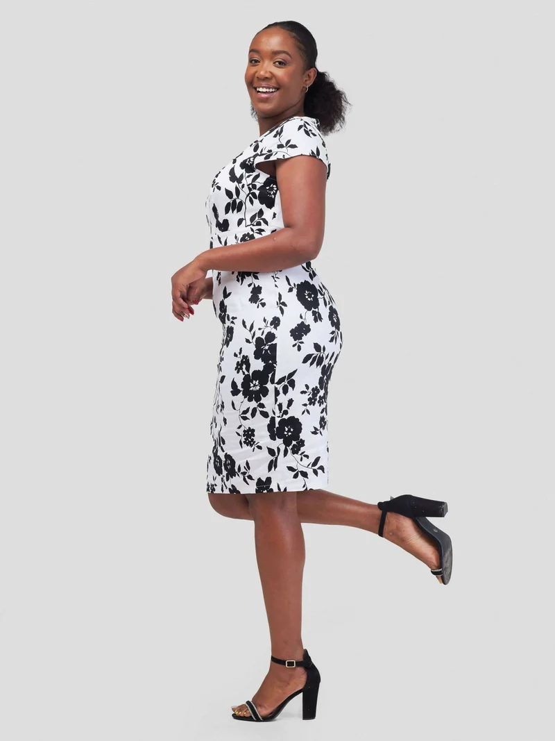 WSC Pambo Immaculate Chic Pencil Dress - Black / White Floral