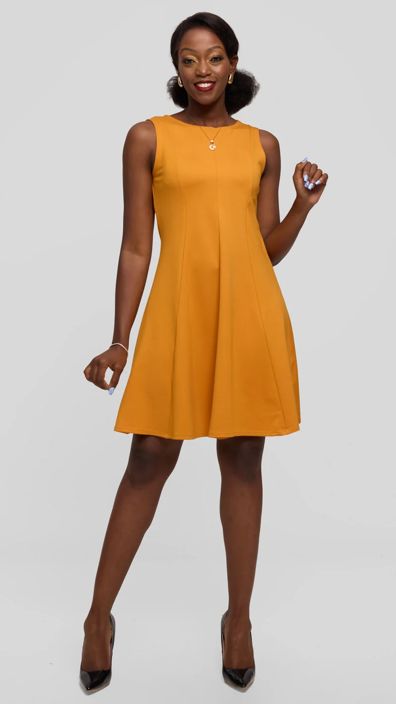 Vivo Studio A-Line Mini Dress in Ponte - Mustard