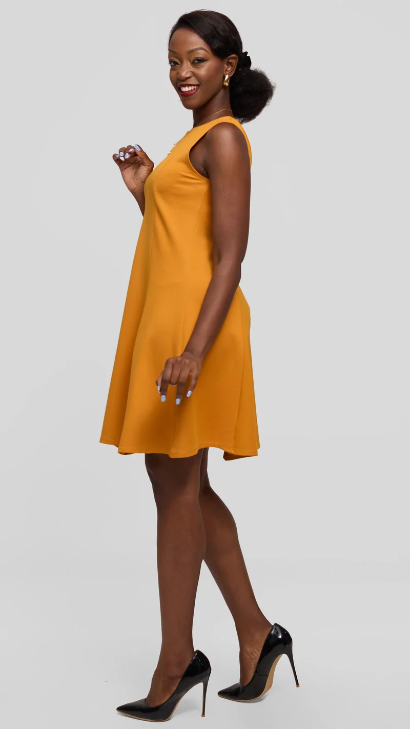 Vivo Studio A-Line Mini Dress in Ponte - Mustard