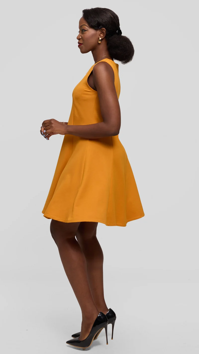 Vivo Studio A-Line Mini Dress in Ponte - Mustard