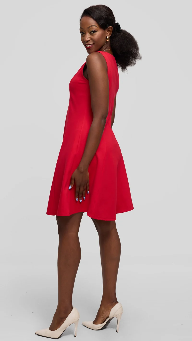 Vivo Studio A-Line Mini Dress in Ponte - Red