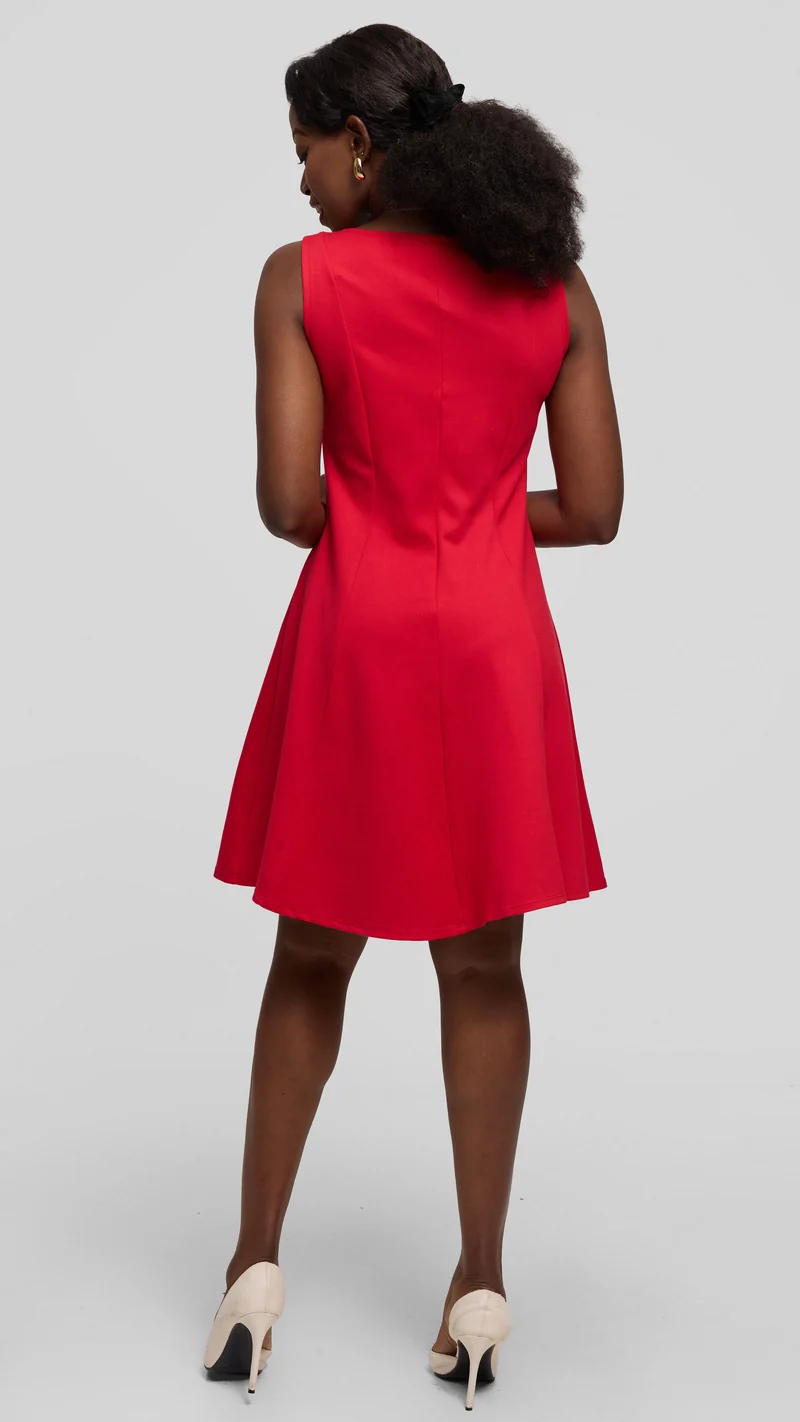 Vivo Studio A-Line Mini Dress in Ponte - Red