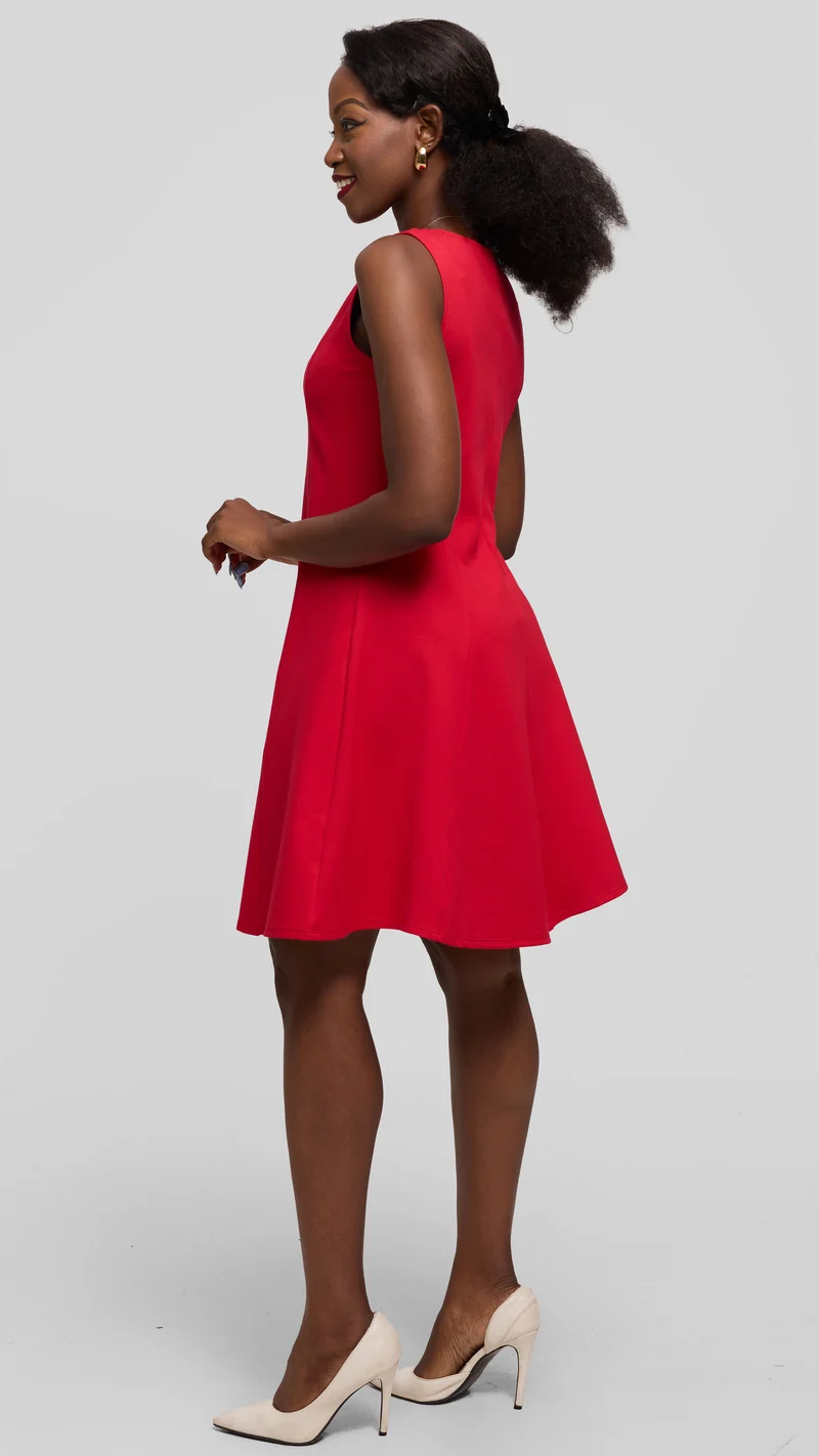 Vivo Studio A-Line Mini Dress in Ponte - Red