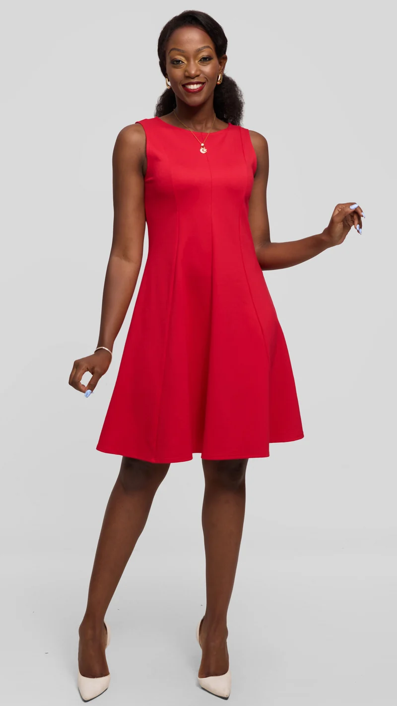 Vivo Studio A-Line Mini Dress in Ponte - Red