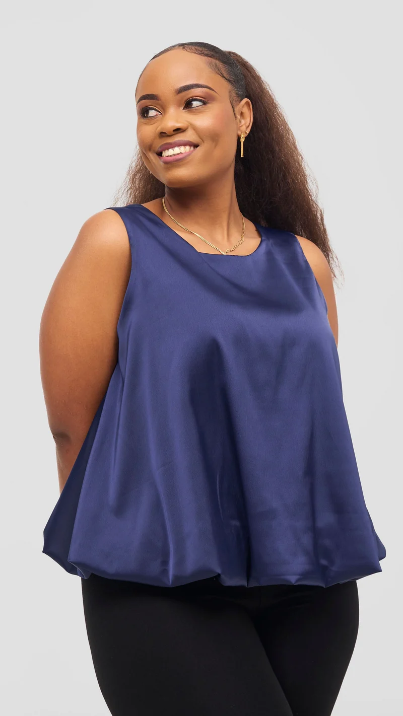 Vivo Iyana Bubble Sleeveless Top - Navy