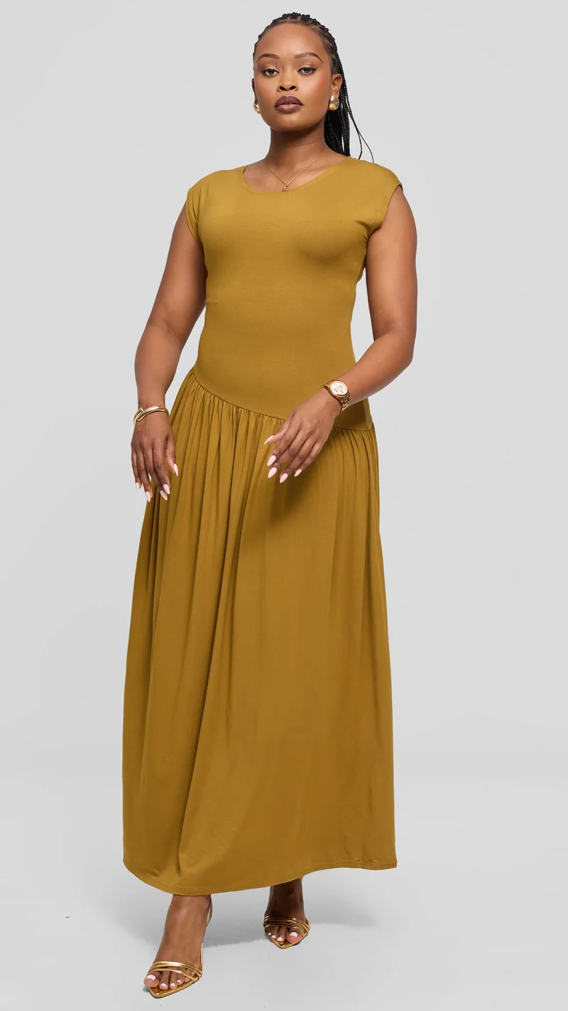 Vivo Extended Sleeve Maxi Dress in Jersey - Dark Olive