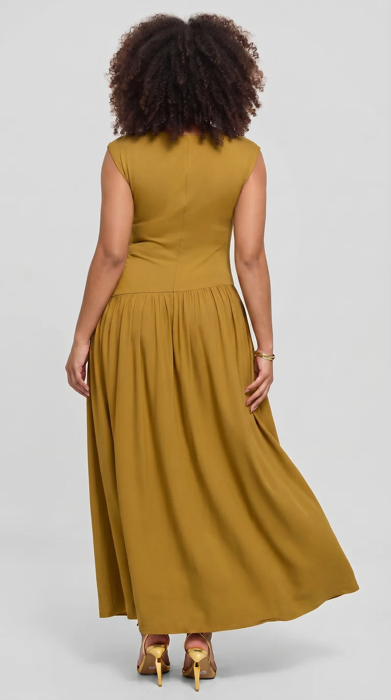 Vivo Extended Sleeve Maxi Dress in Jersey - Dark Olive