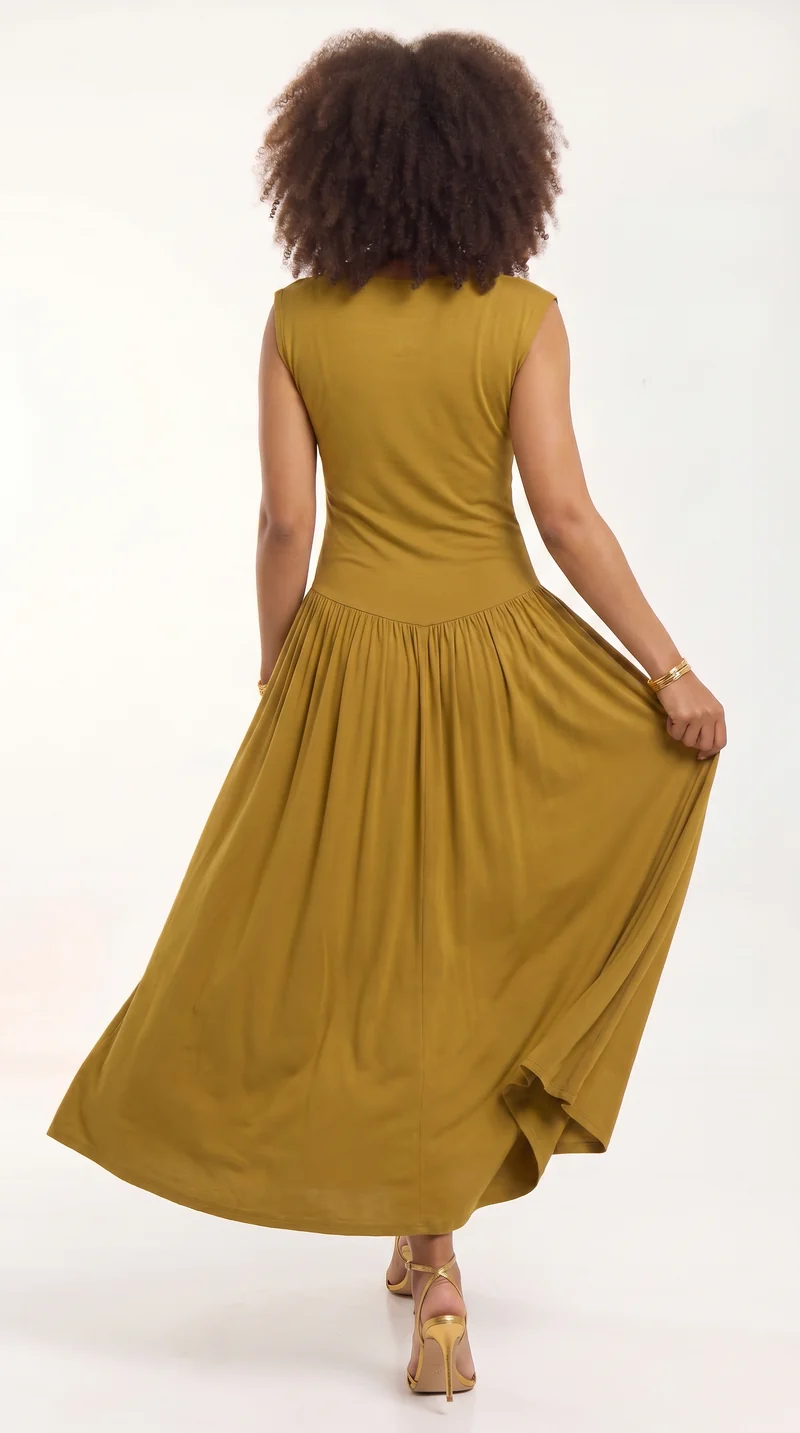 Vivo Extended Sleeve Maxi Dress in Jersey - Dark Olive